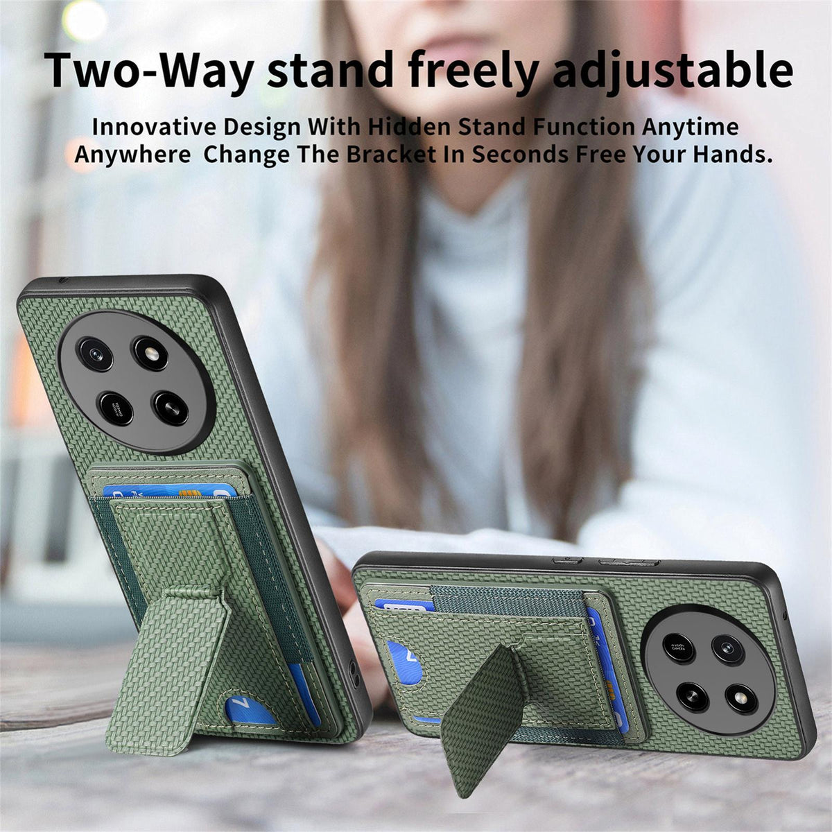 For Honor X80 Pro Max 5G Carbon Fiber Fold Stand Elastic Card Bag Phone Case - Green - SYA002775605E