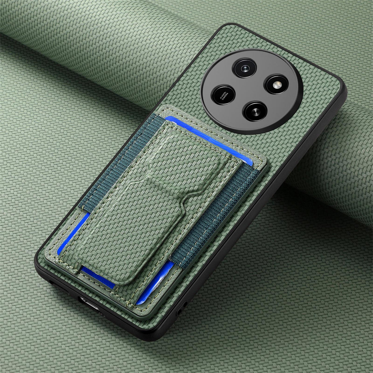 For Honor X80 Pro Max 5G Carbon Fiber Fold Stand Elastic Card Bag Phone Case - Green - SYA002775605E