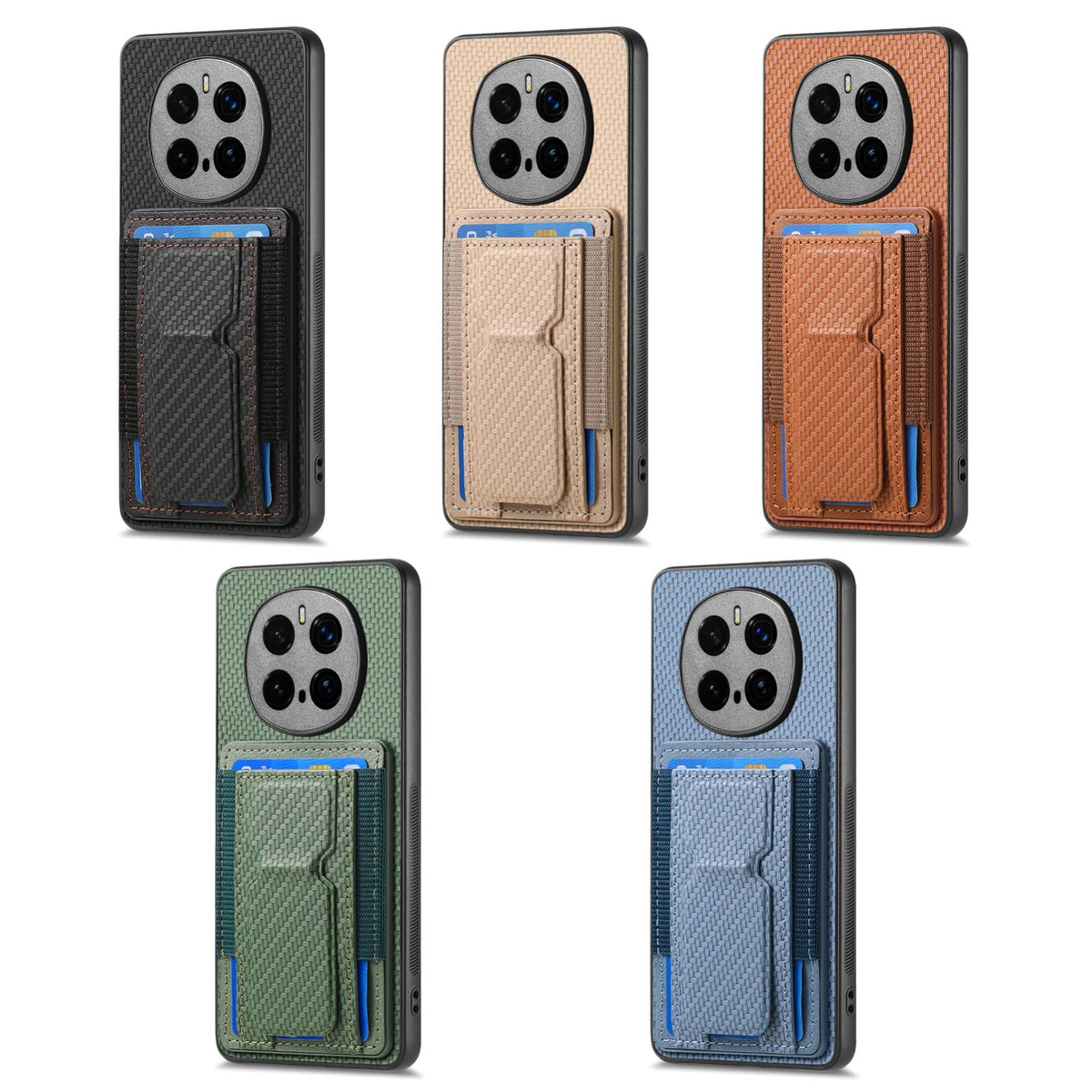 For Honor X80 Pro Max 5G Carbon Fiber Fold Stand Elastic Card Bag Phone Case - Blue - SYA002775605A
