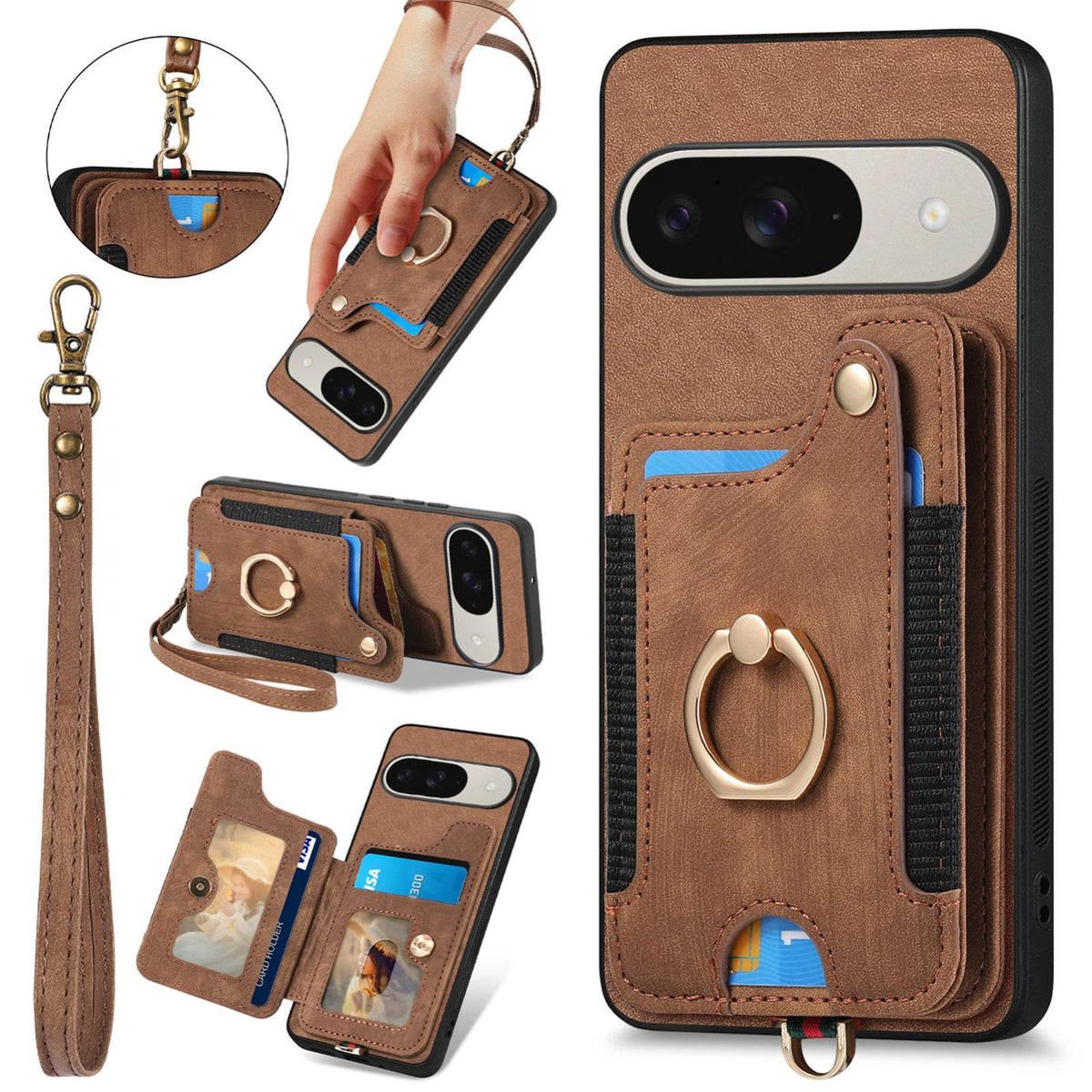 For Google Pixel 11 Retro Skin-feel Ring Multi-card Wallet Phone Case - Brown - SYA002797615A