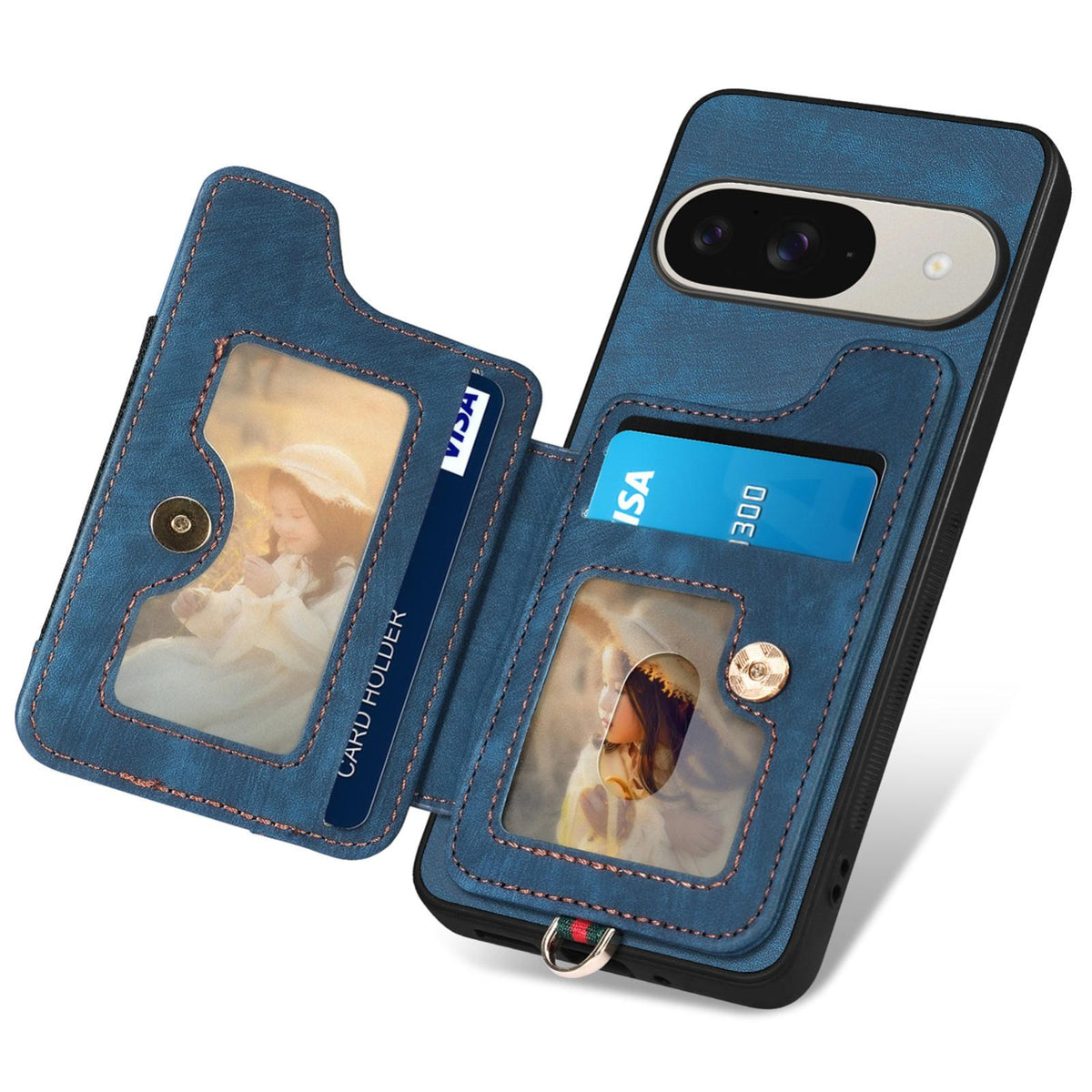 For Google Pixel 11 Retro Skin-feel Ring Multi-card Wallet Phone Case - Blue - SYA002797615B