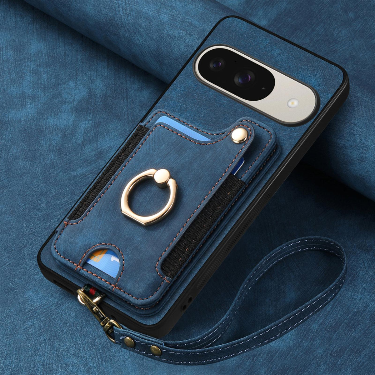 For Google Pixel 11 Retro Skin-feel Ring Multi-card Wallet Phone Case - Blue - SYA002797615B