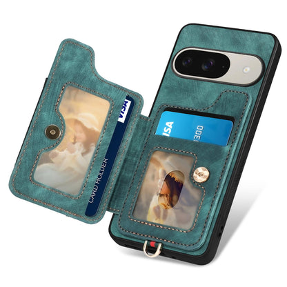 For Google Pixel 11 Retro Skin-feel Ring Multi-card Wallet Phone Case - Green - SYA002797615C