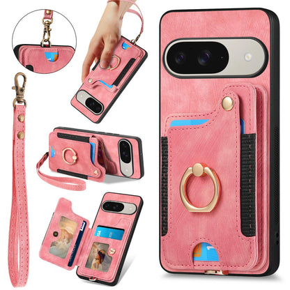For Google Pixel 11 Retro Skin-feel Ring Multi-card Wallet Phone Case - Pink - SYA002797615D