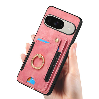 For Google Pixel 11 Retro Skin-feel Ring Multi-card Wallet Phone Case - Pink - SYA002797615D