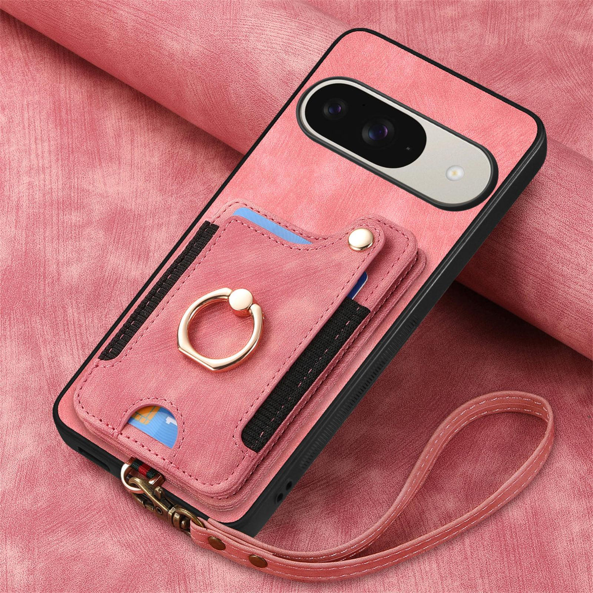 For Google Pixel 11 Retro Skin-feel Ring Multi-card Wallet Phone Case - Pink - SYA002797615D