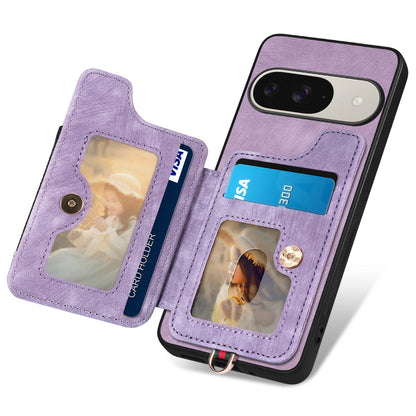 For Google Pixel 11 Retro Skin-feel Ring Multi-card Wallet Phone Case - Purple - SYA002797615E