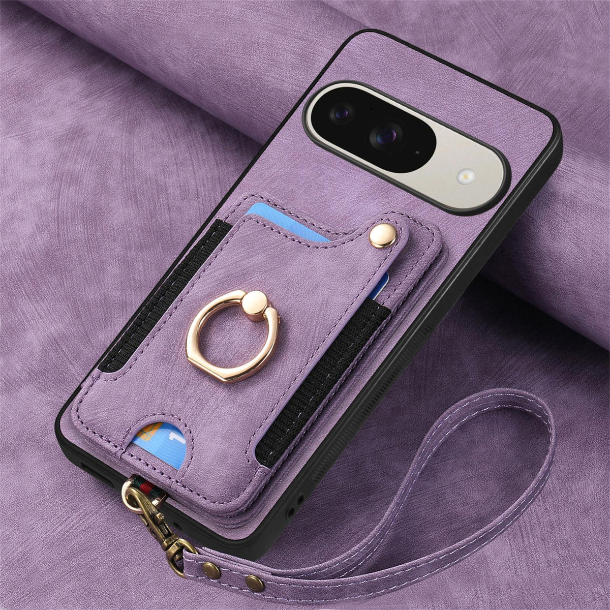 For Google Pixel 11 Retro Skin-feel Ring Multi-card Wallet Phone Case - Purple - SYA002797615E