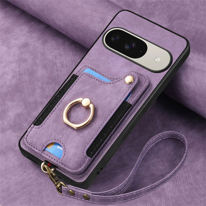 For Google Pixel 11 Retro Skin-feel Ring Multi-card Wallet Phone Case - Purple - SYA002797615E