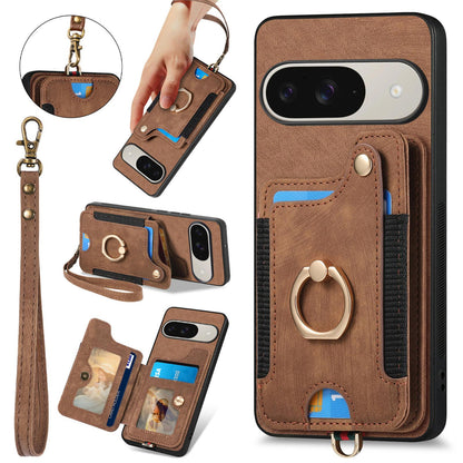 For Google Pixel 11 Pro Retro Skin-feel Ring Multi-card Wallet Phone Case - Brown - SYA002797616A
