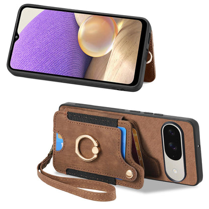 For Google Pixel 11 Pro Retro Skin-feel Ring Multi-card Wallet Phone Case - Brown - SYA002797616A