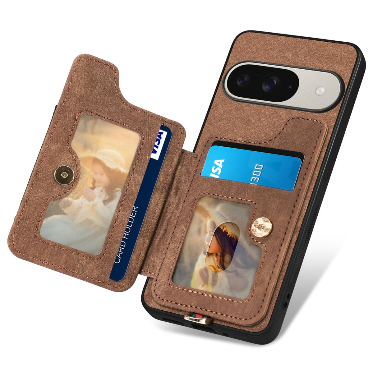 For Google Pixel 11 Pro Retro Skin-feel Ring Multi-card Wallet Phone Case - Brown - SYA002797616A