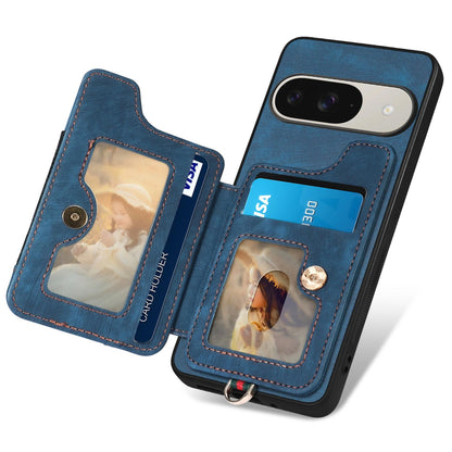 For Google Pixel 11 Pro Retro Skin-feel Ring Multi-card Wallet Phone Case - Blue - SYA002797616B