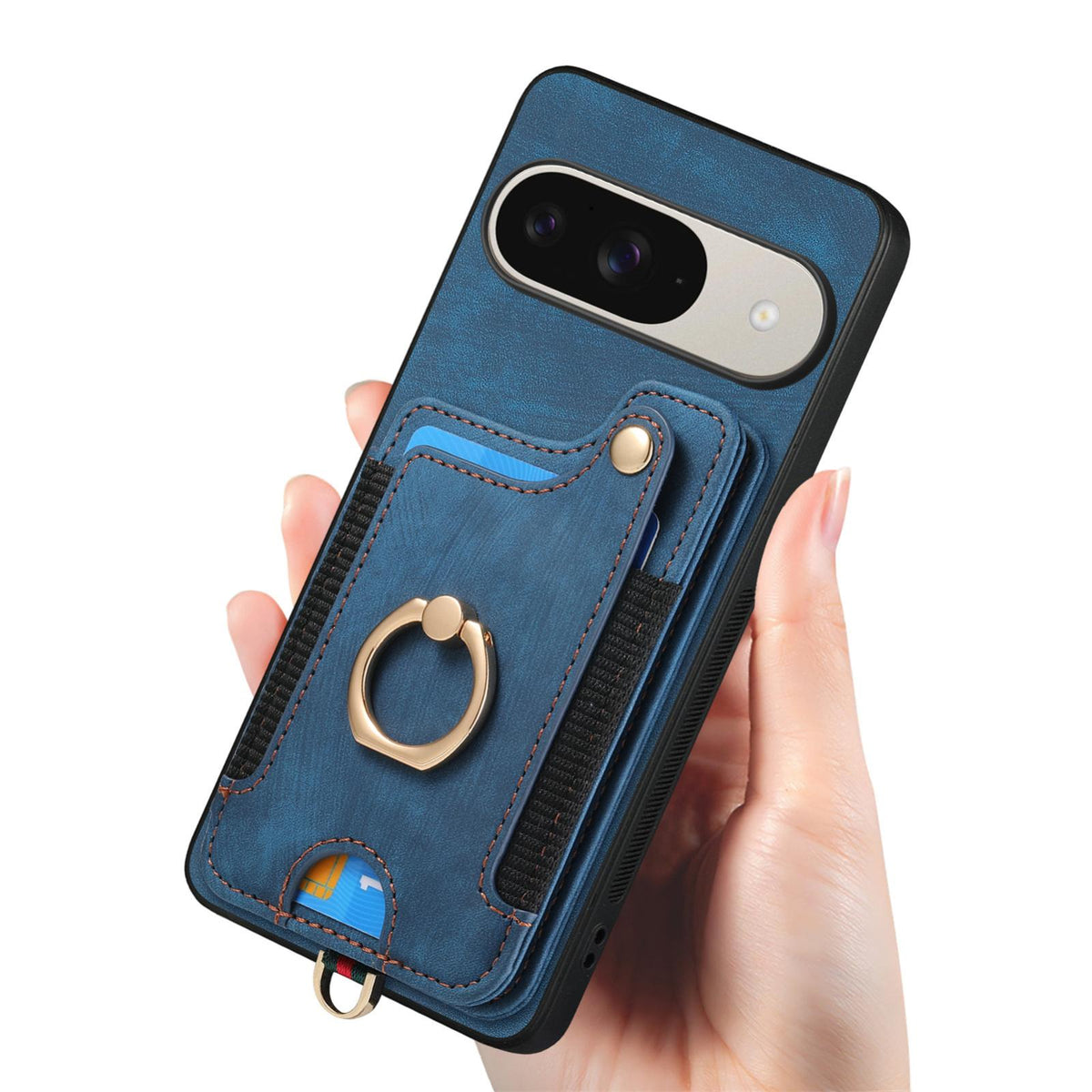 For Google Pixel 11 Pro Retro Skin-feel Ring Multi-card Wallet Phone Case - Blue - SYA002797616B