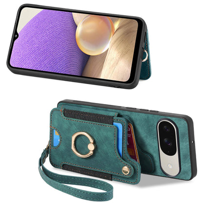 For Google Pixel 11 Pro Retro Skin-feel Ring Multi-card Wallet Phone Case - Green - SYA002797616C