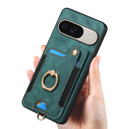 For Google Pixel 11 Pro Retro Skin-feel Ring Multi-card Wallet Phone Case - Green - SYA002797616C