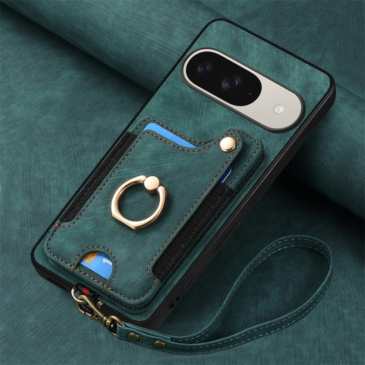 For Google Pixel 11 Pro Retro Skin-feel Ring Multi-card Wallet Phone Case - Green - SYA002797616C