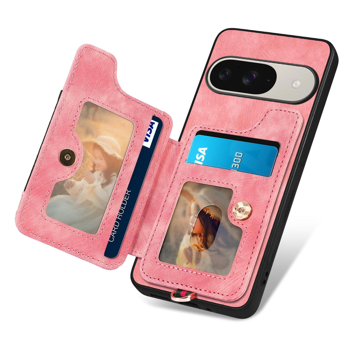 For Google Pixel 11 Pro Retro Skin-feel Ring Multi-card Wallet Phone Case - Pink - SYA002797616D