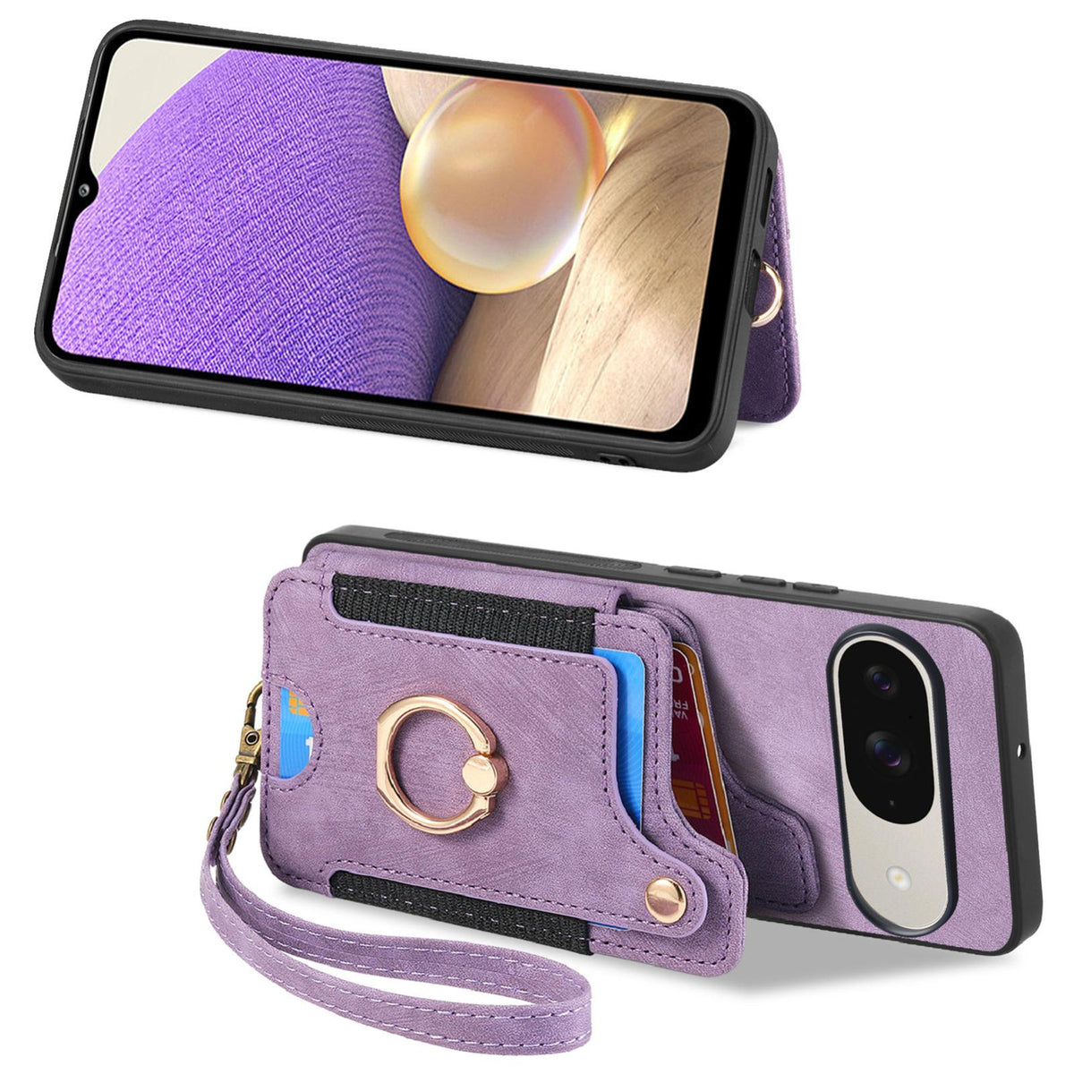 For Google Pixel 11 Pro Retro Skin-feel Ring Multi-card Wallet Phone Case - Purple - SYA002797616E