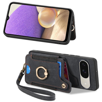 For Google Pixel 11 Pro Retro Skin-feel Ring Multi-card Wallet Phone Case - Black - SYA002797616F