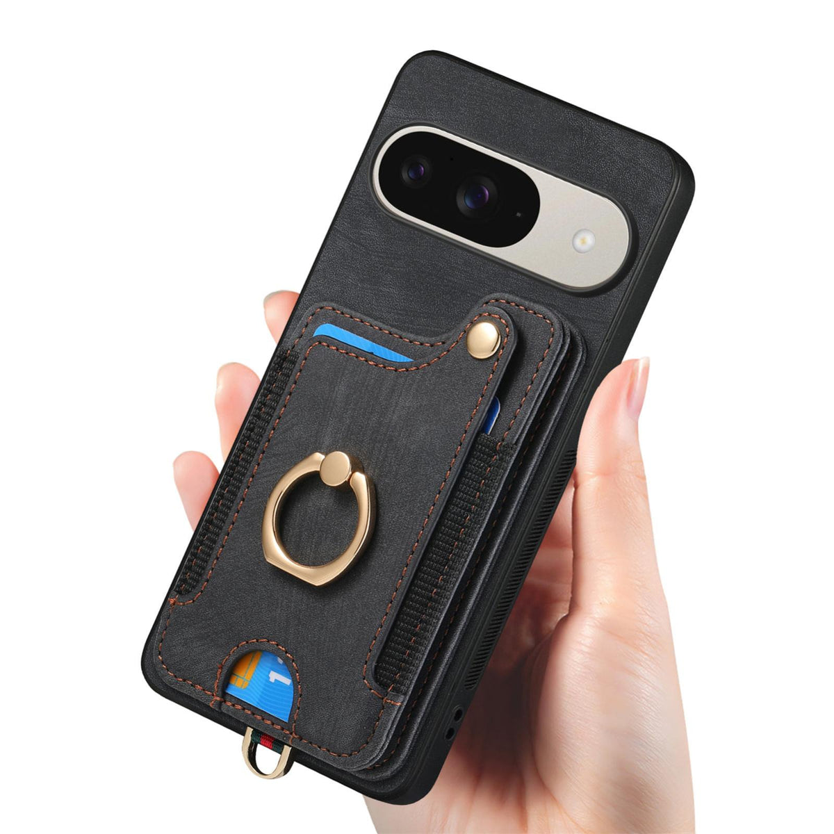 For Google Pixel 11 Pro Retro Skin-feel Ring Multi-card Wallet Phone Case - Black - SYA002797616F