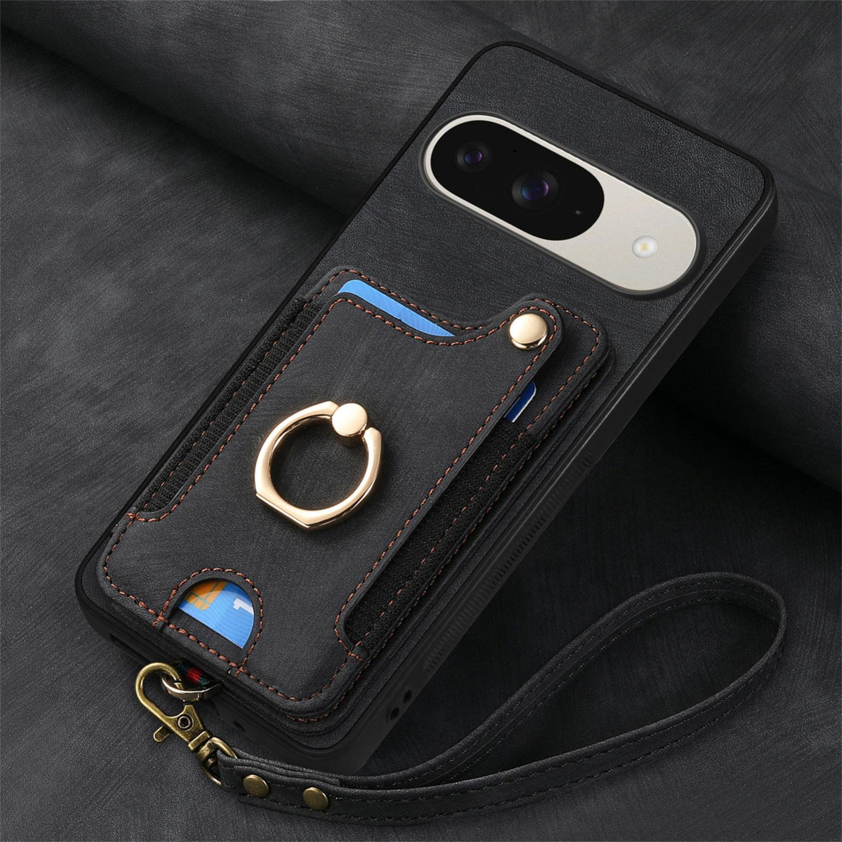 For Google Pixel 11 Pro Retro Skin-feel Ring Multi-card Wallet Phone Case - Black - SYA002797616F