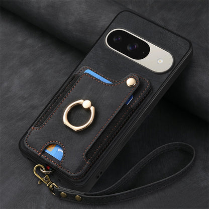 For Google Pixel 11 Pro Retro Skin-feel Ring Multi-card Wallet Phone Case - Black - SYA002797616F