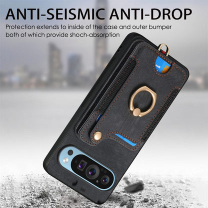 For Google Pixel 11 Pro Retro Skin-feel Ring Multi-card Wallet Phone Case - Brown - SYA002797616A
