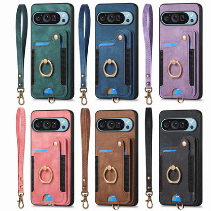For Google Pixel 11 Pro Retro Skin-feel Ring Multi-card Wallet Phone Case - Brown - SYA002797616A