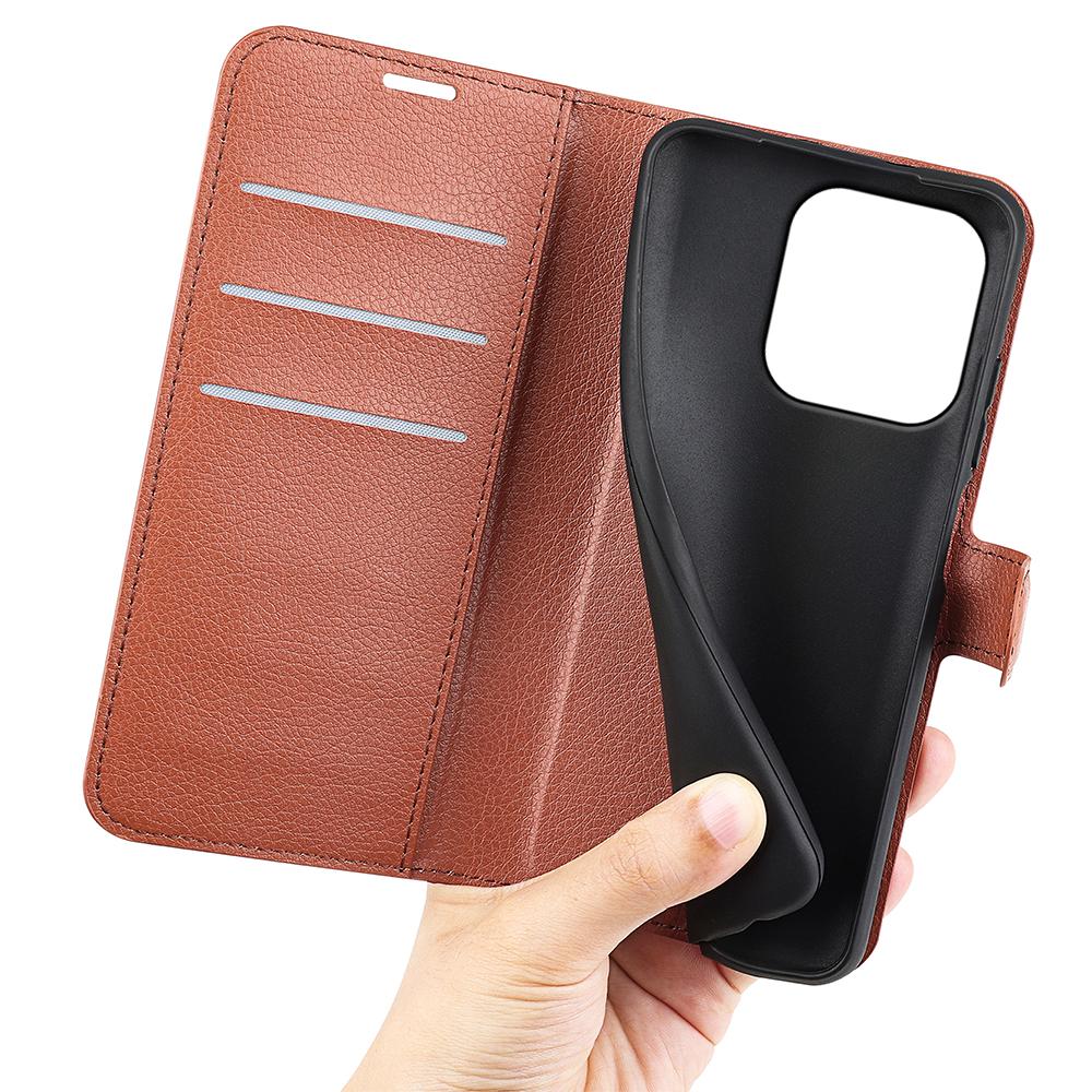 For Redmi Note 17 Pro Max 5G Global 163.4mm Litchi Texture Horizontal Flip Leather Phone Case with Holder - Brown - SYA002804639D