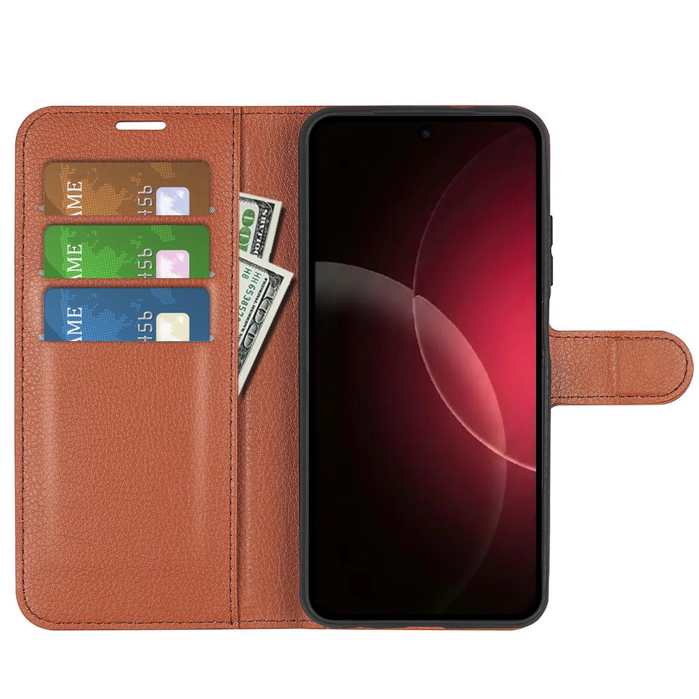 For Xiaomi 18 Pro 5G Litchi Texture Horizontal Flip Leather Phone Case with Holder - Brown - SYA002804640D