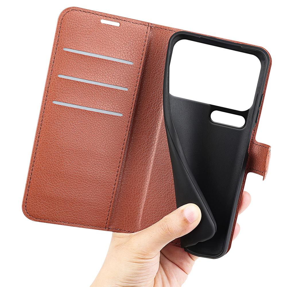For Xiaomi 18 Pro 5G Litchi Texture Horizontal Flip Leather Phone Case with Holder - Brown - SYA002804640D