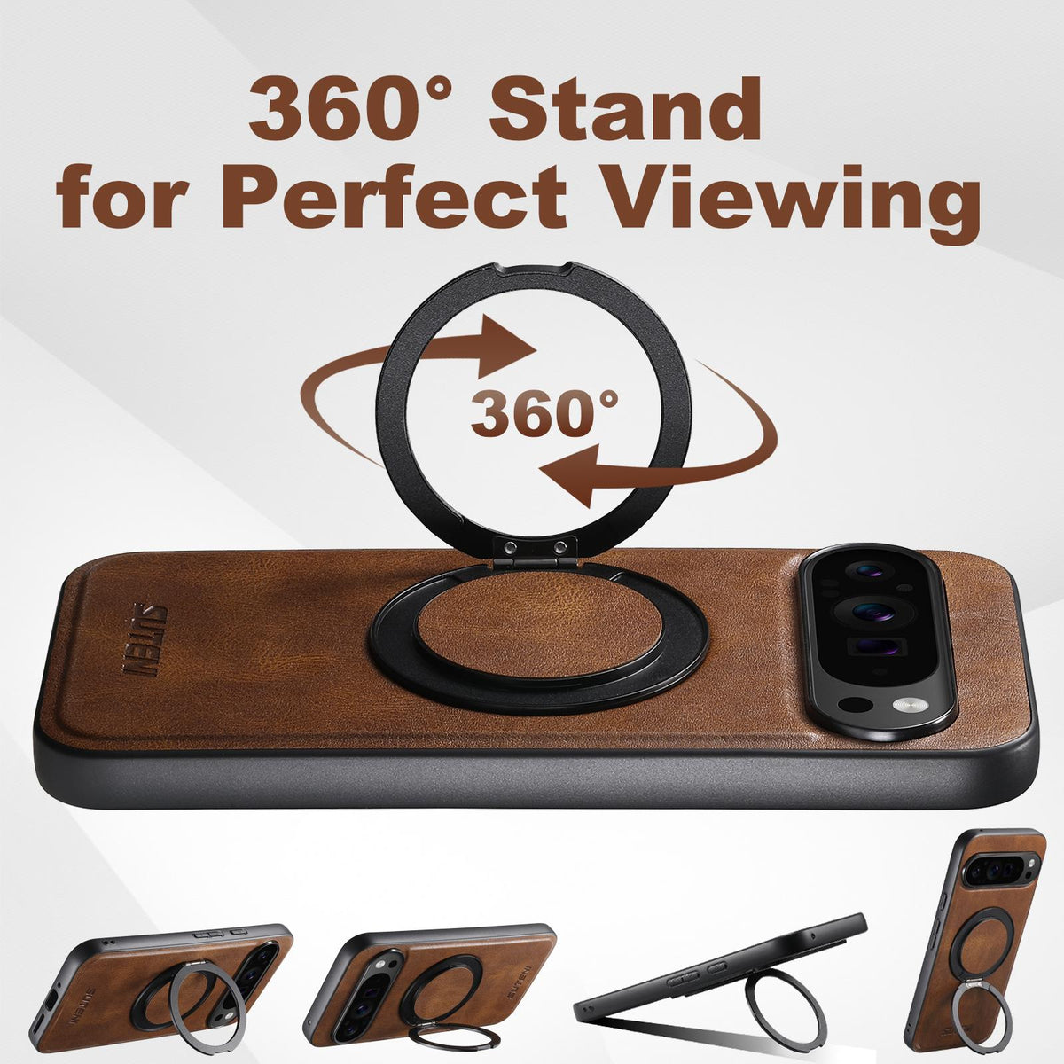 For Google Pixel 11 Pro Suteni G3 Oil Wax 360 Rotation Holder MagSafe Back Phone Case - Brown - SYA002805417B