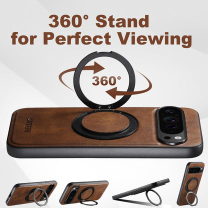 For Google Pixel 11 Pro Suteni G3 Oil Wax 360 Rotation Holder MagSafe Back Phone Case - Brown - SYA002805417B