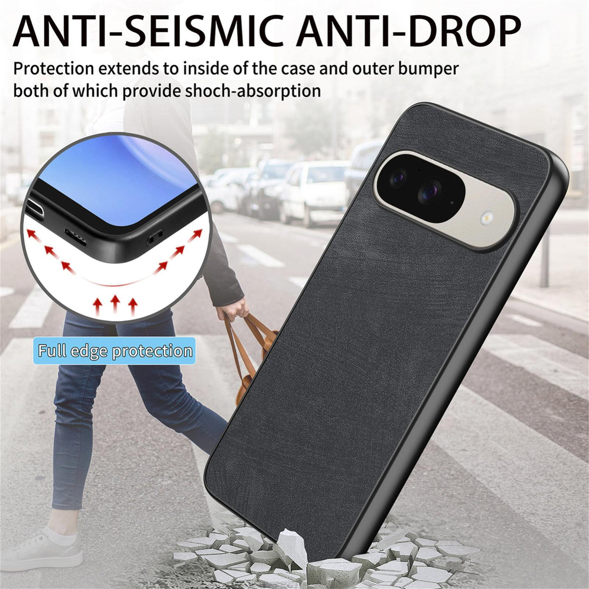 For Google Pixel 11 Vintage Leather PC Back Cover Phone Case - Black - SYA002808306B