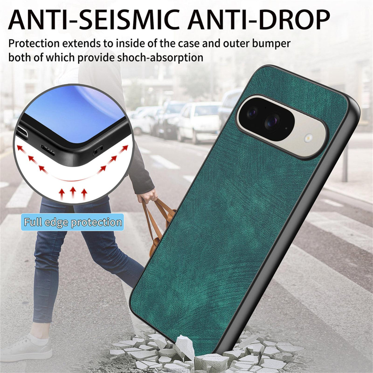 For Google Pixel 11 Pro Vintage Leather PC Back Cover Phone Case - Green - SYA002808307D
