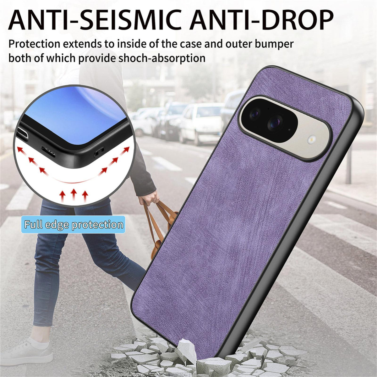 For Google Pixel 11 Pro Vintage Leather PC Back Cover Phone Case - Purple - SYA002808307E