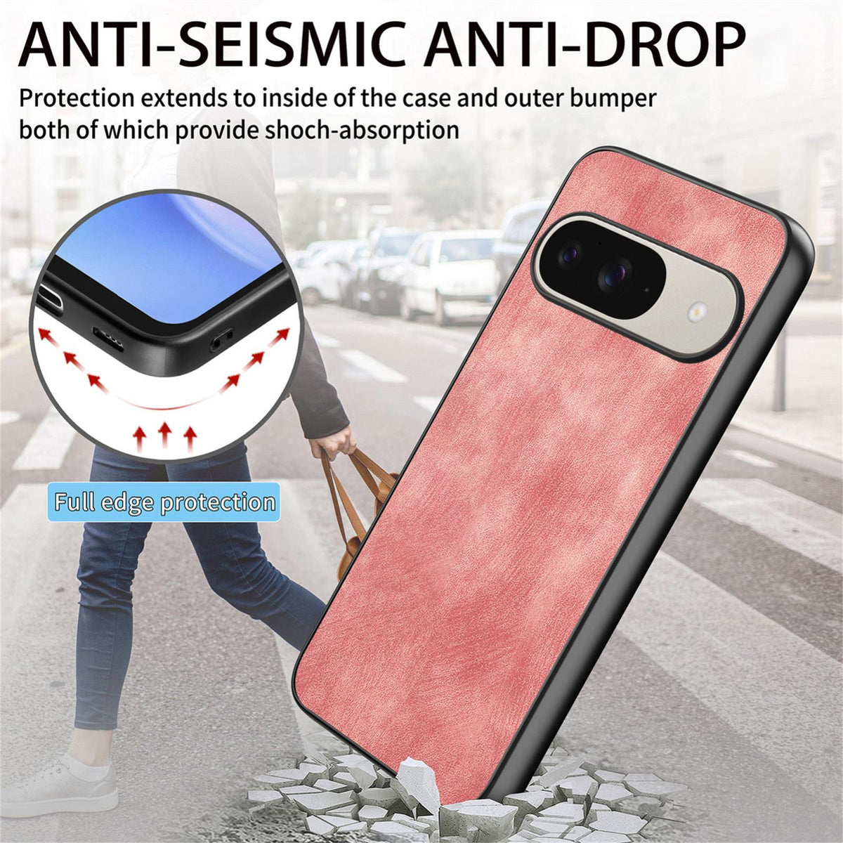For Google Pixel 11 Pro XL Vintage Leather PC Back Cover Phone Case - Pink - SYA002808308A
