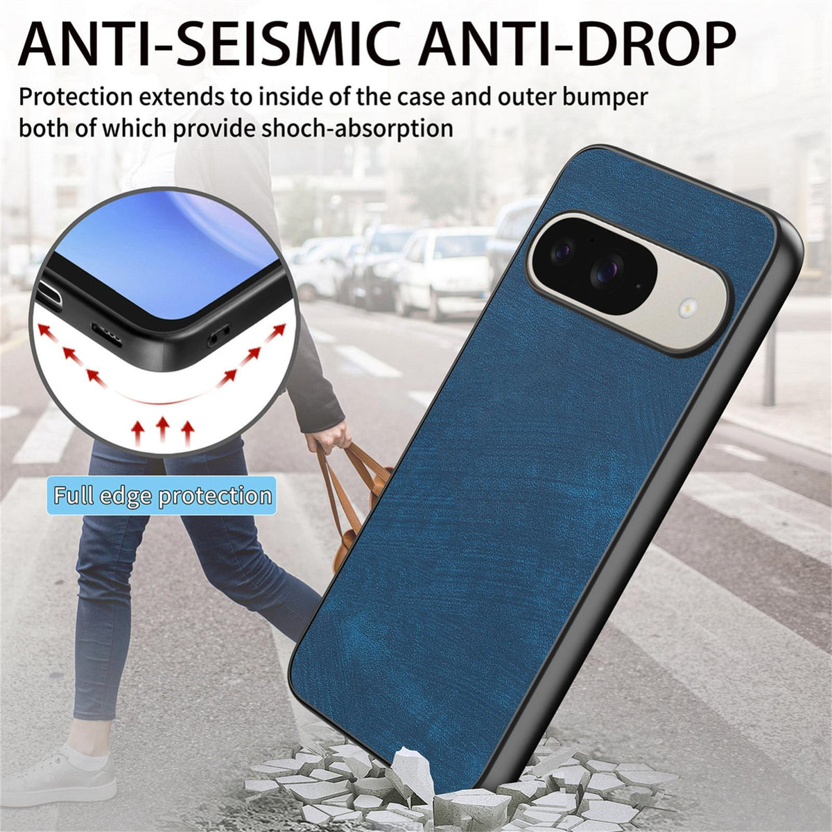 For Google Pixel 11 Pro XL Vintage Leather PC Back Cover Phone Case - Blue - SYA002808308C