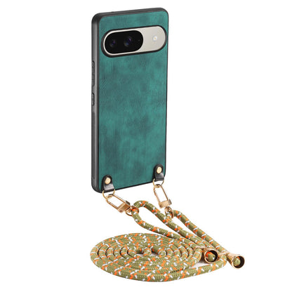 For Google Pixel 11 Pro XL Vintage Leather PC Back Cover Phone Case with Crossbody Strap - Green - SYA002809618A