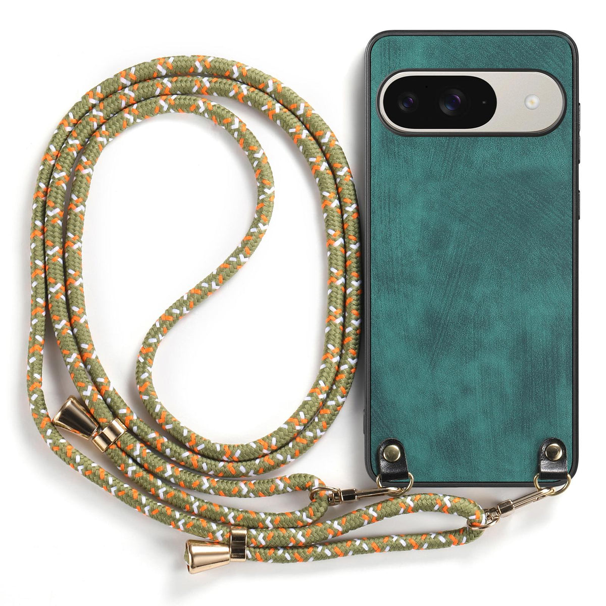 For Google Pixel 11 Pro XL Vintage Leather PC Back Cover Phone Case with Crossbody Strap - Green - SYA002809618A