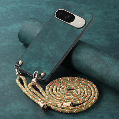 For Google Pixel 11 Pro XL Vintage Leather PC Back Cover Phone Case with Crossbody Strap - Green - SYA002809618A