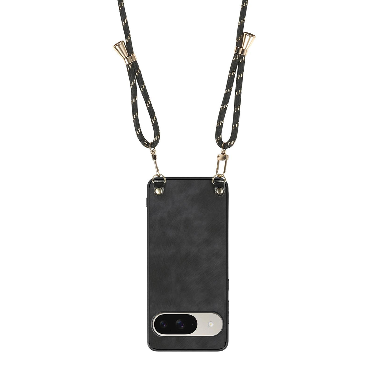 For Google Pixel 11 Pro XL Vintage Leather PC Back Cover Phone Case with Crossbody Strap - Black - SYA002809618B