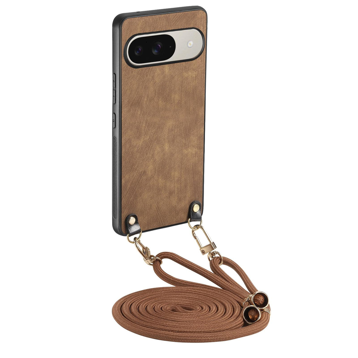 For Google Pixel 11 Pro XL Vintage Leather PC Back Cover Phone Case with Crossbody Strap - Brown - SYA002809618C