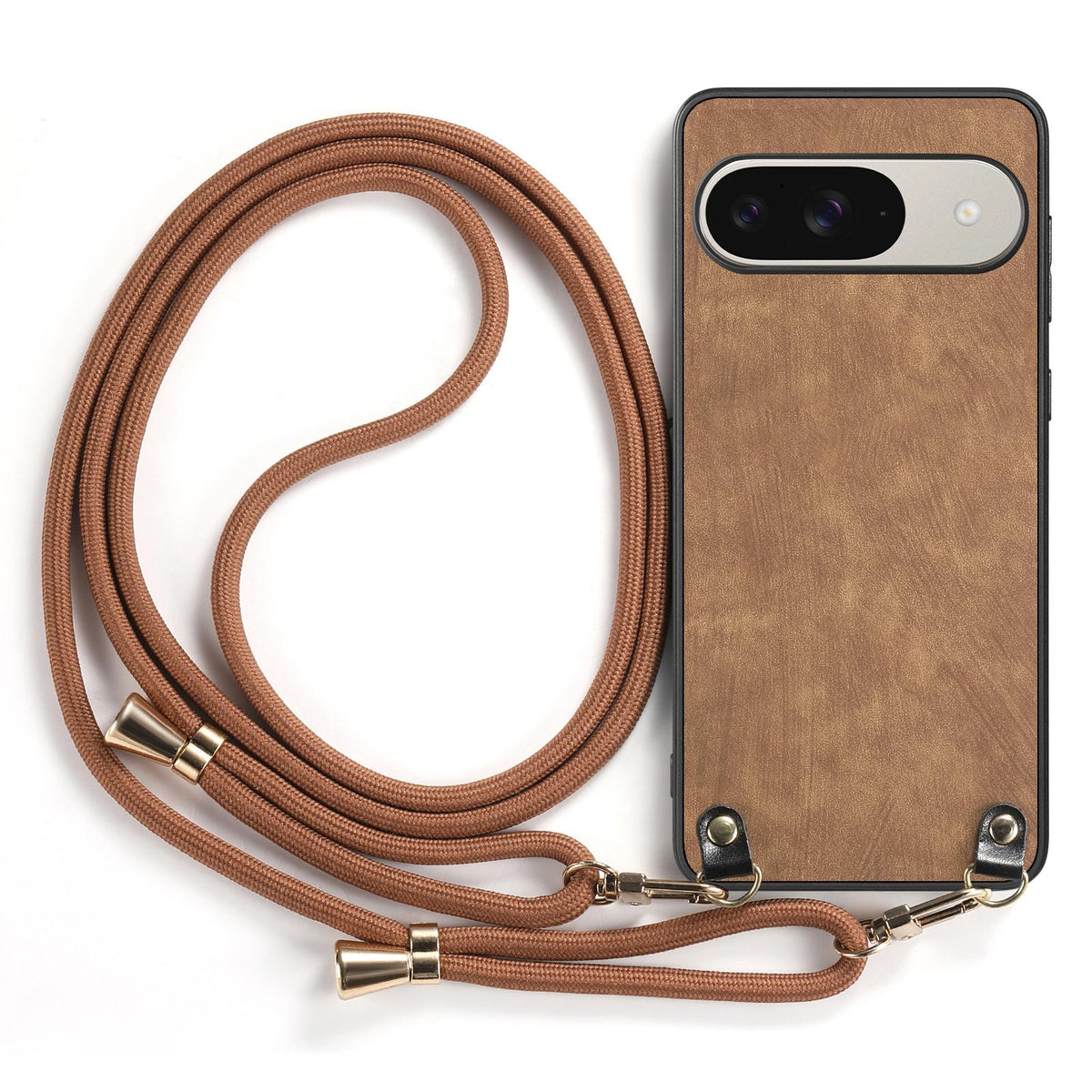 For Google Pixel 11 Pro XL Vintage Leather PC Back Cover Phone Case with Crossbody Strap - Brown - SYA002809618C