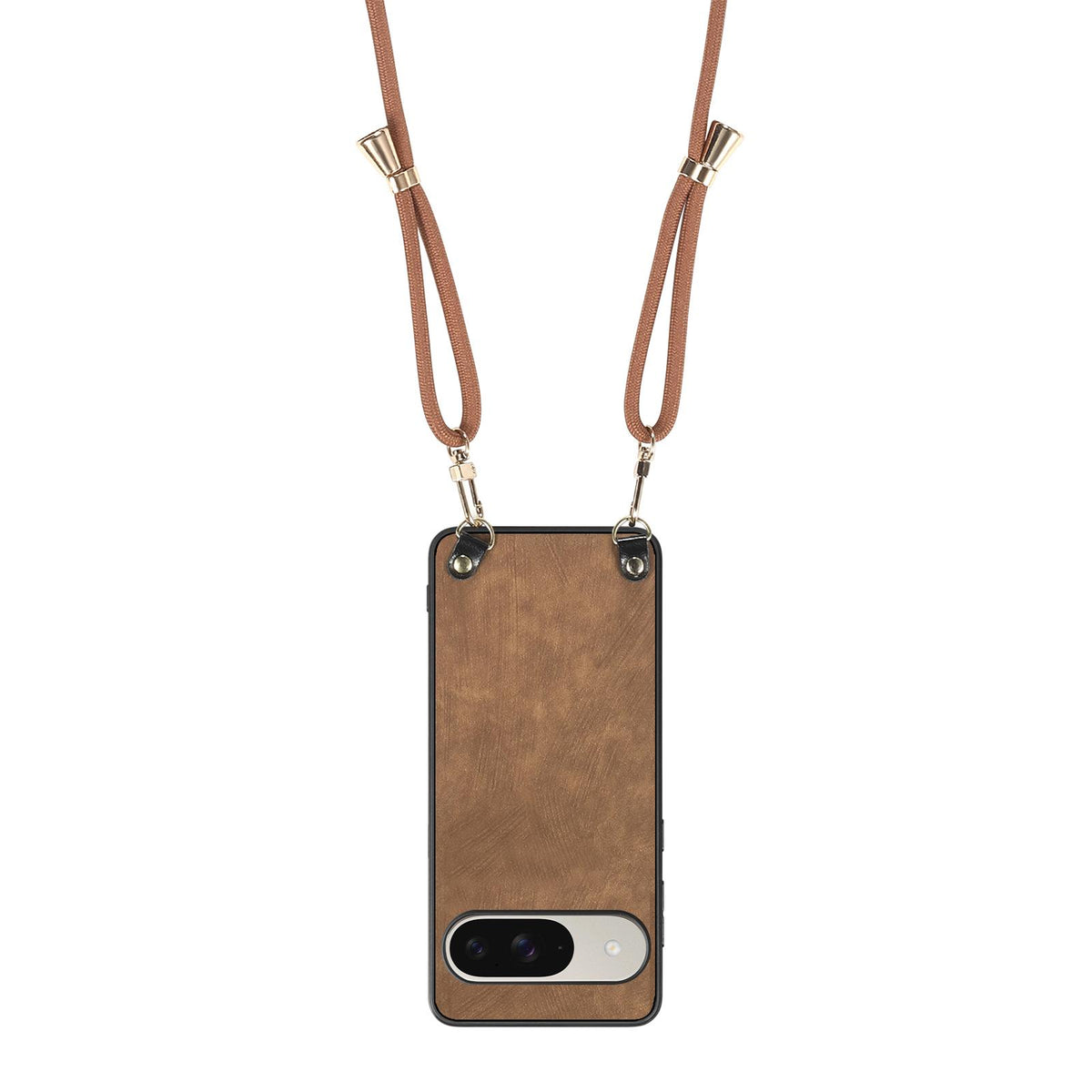 For Google Pixel 11 Pro XL Vintage Leather PC Back Cover Phone Case with Crossbody Strap - Brown - SYA002809618C
