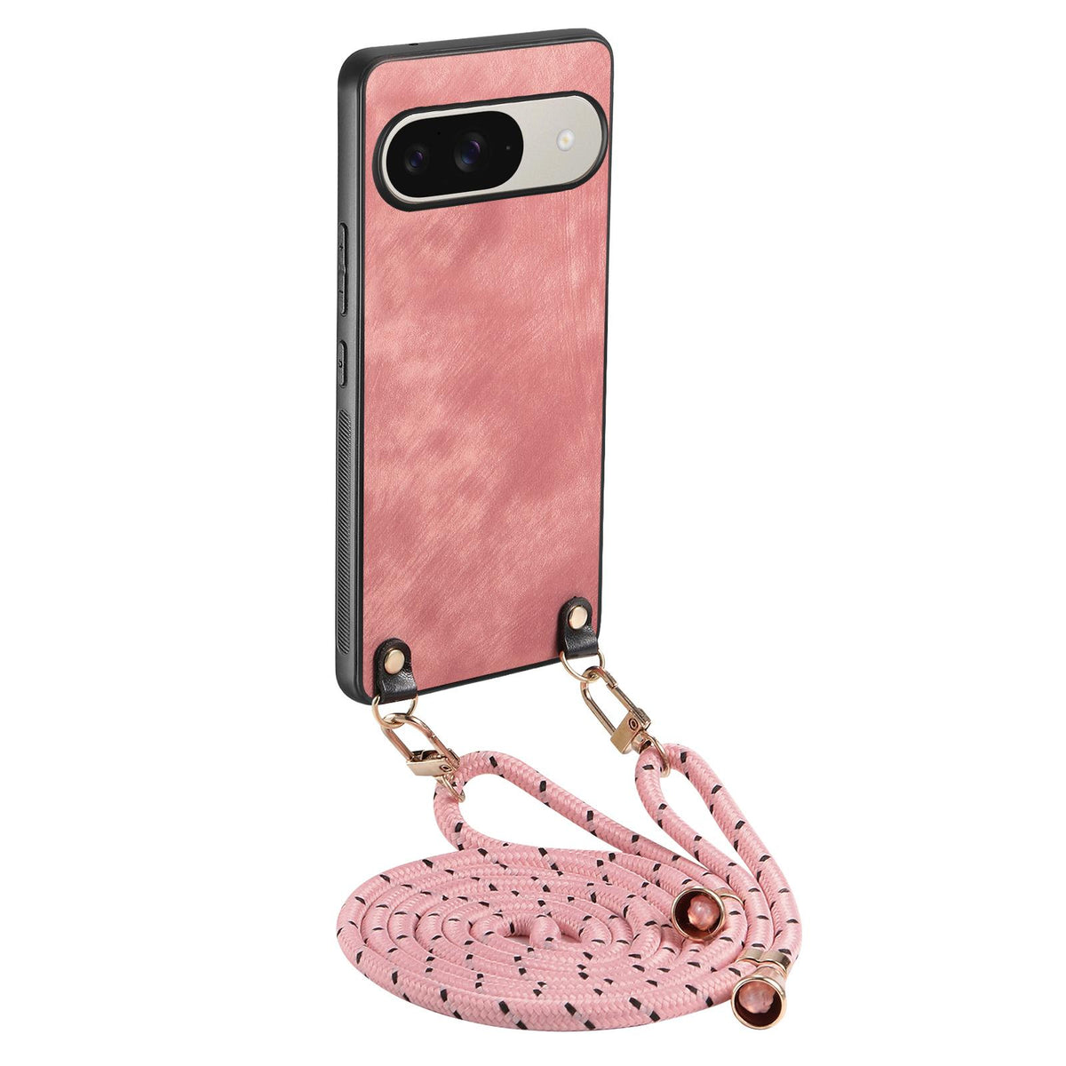 For Google Pixel 11 Pro XL Vintage Leather PC Back Cover Phone Case with Crossbody Strap - Pink - SYA002809618D