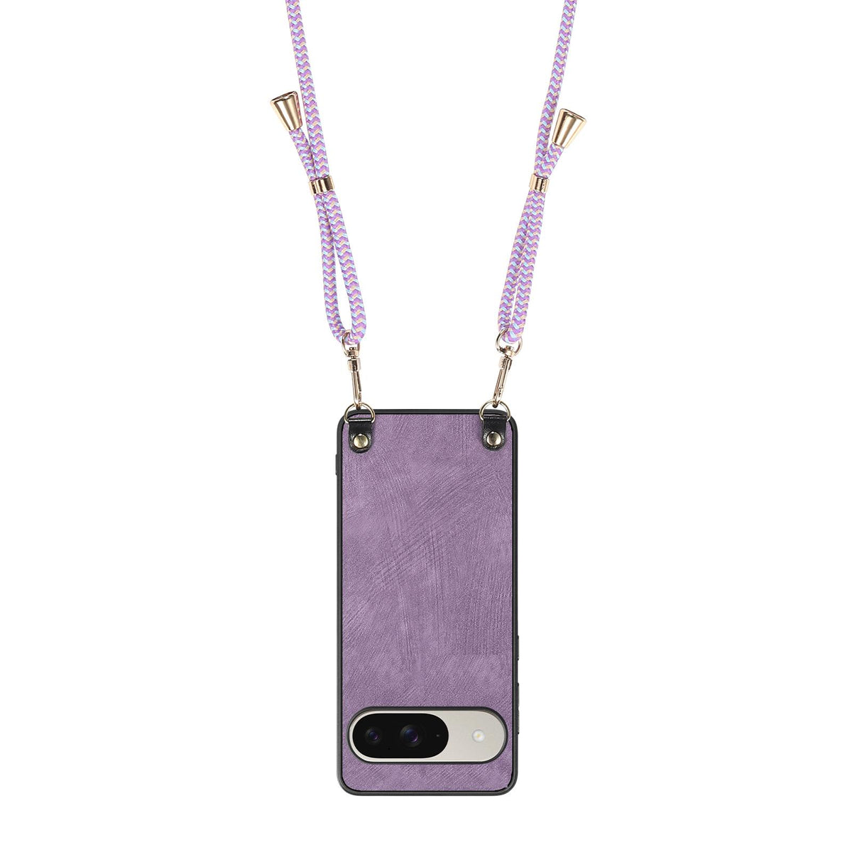 For Google Pixel 11 Pro XL Vintage Leather PC Back Cover Phone Case with Crossbody Strap - Purple - SYA002809618E