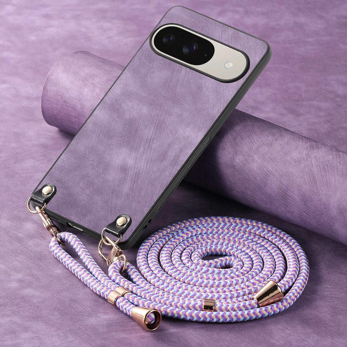 For Google Pixel 11 Pro XL Vintage Leather PC Back Cover Phone Case with Crossbody Strap - Purple - SYA002809618E