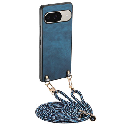 For Google Pixel 11 Pro XL Vintage Leather PC Back Cover Phone Case with Crossbody Strap - Blue - SYA002809618F